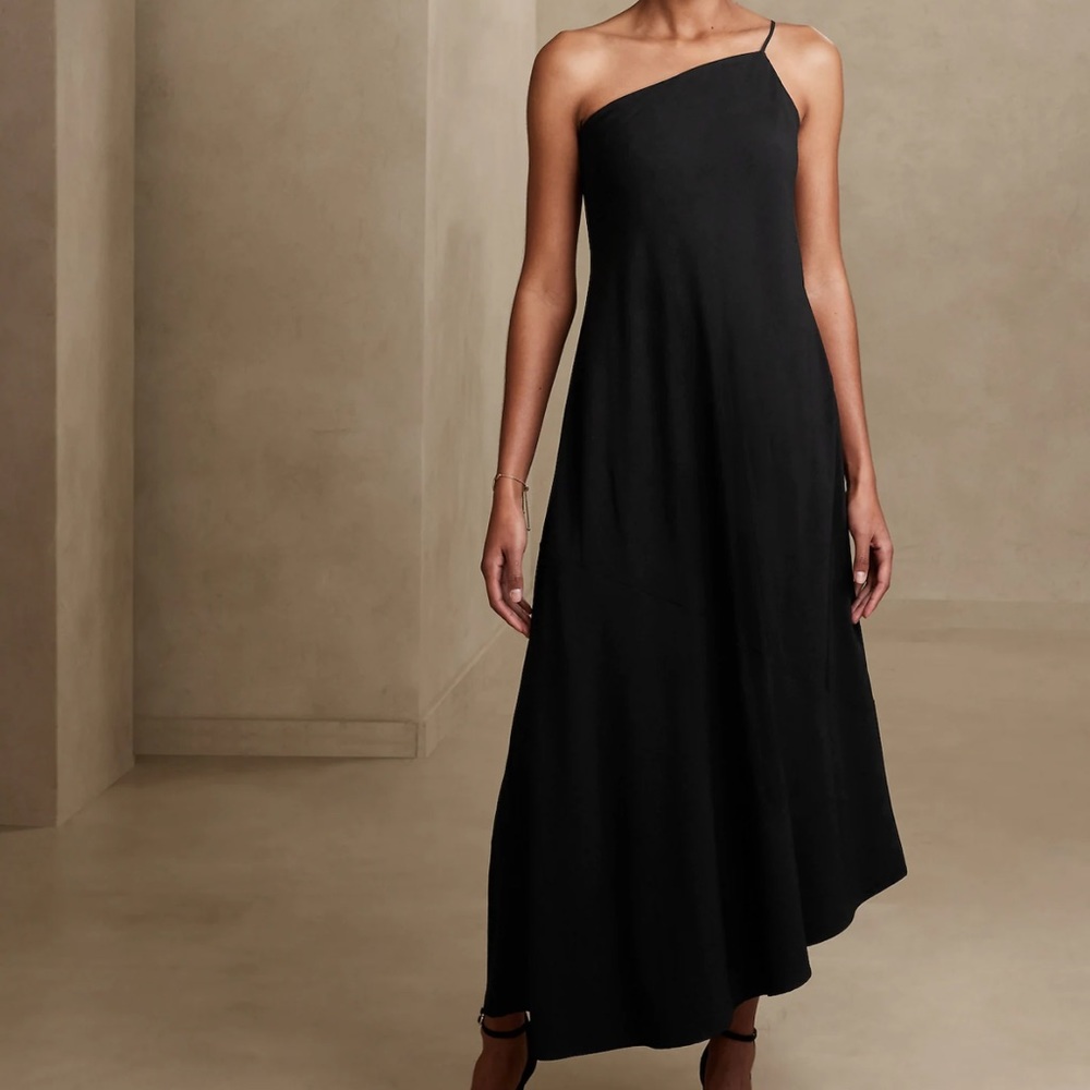 Banana Republic Asymmetrical Flounce Maxi Dress 4 petite 4p